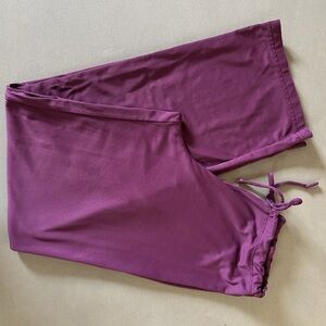 Lotus xs drawstring yoga lounger pants in purple flowy fabric